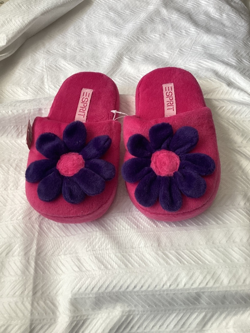 Esprit Pink & Purple Flower Plush Slippers M